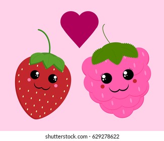 Strawberry and raspberry love vector illustration