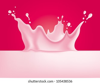 strawberry or raspberry milk, or milkshake splash vector illustration on dark red background - created with mesh tool