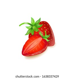 Strawberry  realistic 3d vector icon isolated on white background. For juice, pudding, smoothie, sauces ads.Vector  illustration.
