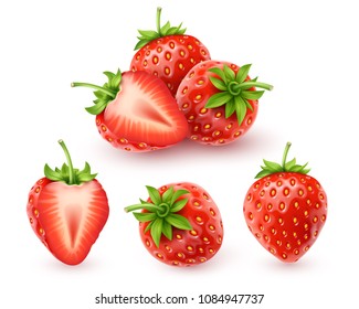 Strawberry realistic icon, vector art and illustration.