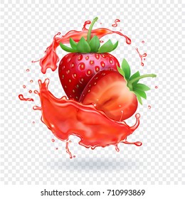 Strawberry realistic juice Fresh fruit splash vector icon