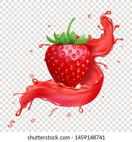 Strawberry Realistic Juice Splash Vector Icon.