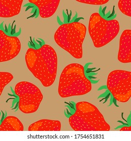 Strawberry realistic vector seamless pattern for decoration, wrapping, textile, backgrounds.