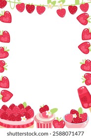 Strawberry rectangular dessert frame, vector illustration