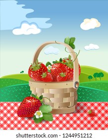 strawberry, red, basket