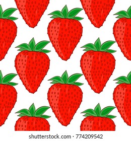 Strawberry. Red berries on a white background. Seamless. Sketch