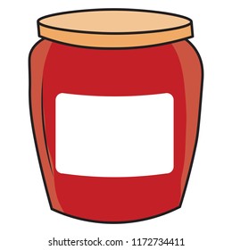 Strawberry red Colored Illustration of a Hand drawn jam jelly jar mayonnaise butter blank empty bottle label template write your logo text