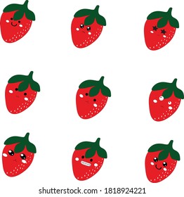 vector de emoji lindo rojo de fresa