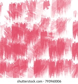 strawberry red dry paint brush pattern with visible fringed strokes and white gaps, vector illustration