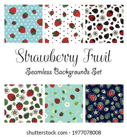 Strawberry red flat design seamless pattern vector illustration six tiles sheet one.