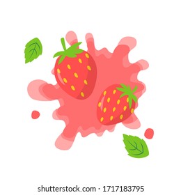 strawberry with its red juice splash