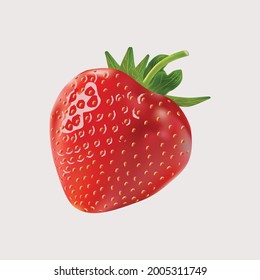Strawberry red realistic with white background. Vector graphic illustration. Vegetarian cafe print, poster, card. Natural, organic dessert sweet, fresh berry. meshfiil