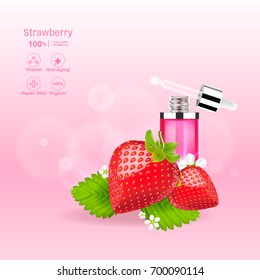 Strawberry Red Serum Extract and Collagen Vitamin Vector for Skin Care Cosmetic and Beauty Products.