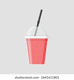 Strawberry red smoothie icon in flat style. Fresh fruits milkshake vector illustration on isolated background. Fruits cocktail sign business concept.