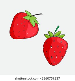 Strawberry red summer fruit doodle hand drawn style isolated on white background vector illustration. 