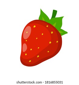 Strawberry. Red sweet berry. Dessert and natural food. Small fruit. Flat cartoon illustration isolated on white