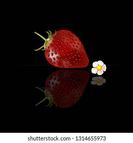 
strawberry with reflection on black background