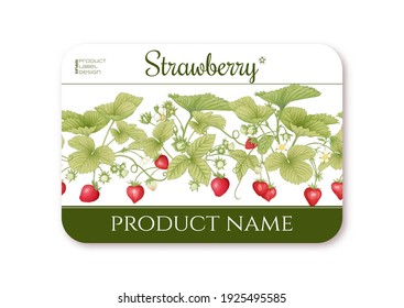Strawberry. Ripe berries. Template for product label, cosmetic packaging. Easy to edit. Graphic drawing, engraving style. Vector illustration