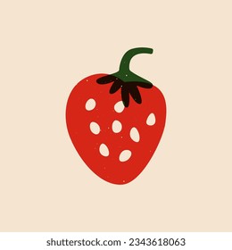 Strawberry risograph sketch. Abstract ripe berry, cartoon juicy natural sign linocut print effect. Vector illustration