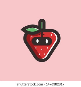 strawberry robot logo icon vector