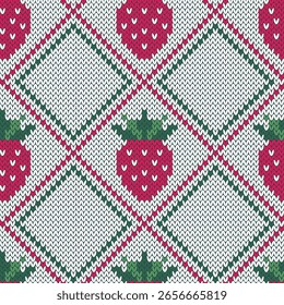 Morango e romes tricotado padrão sem costura. Ilustração vetorial.