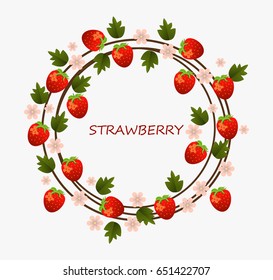 Strawberry round Summer fruits card. Vector