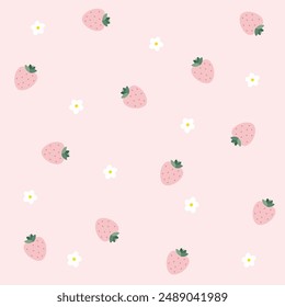 Strawberry seamless cute pattern. Trendy summer background for fabric and wallpaper