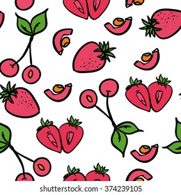Strawberry seamless hand drawn background. Vector illustration