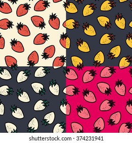 Strawberry seamless hand drawn backgrounds. Vector illustration