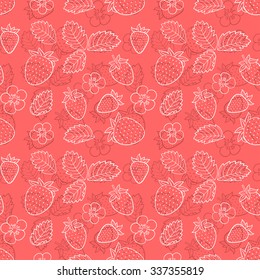 Strawberry seamless line design. Endless sketch vector pattern.