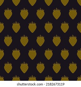 Patrón de fresa sin fisuras en estilo art deco. Icono de fresa al estilo de los años 1920-1930. Icono lineal bayas salvajes de color dorado. Diseño vintage para impresión en tela, papel pintado. Ilustración del vector