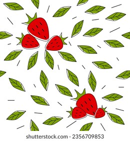 Strawberry seamless pattern background.  For paper, cover, fabric, gift wrap, wall art, interior decoration. Vector illustration EPS10
