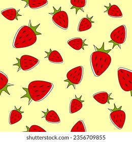 Strawberry seamless pattern background.  For paper, cover, fabric, gift wrap, wall art, interior decoration. Vector illustration EPS10
