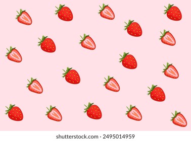 Strawberry seamless pattern background. Ripe strawberry. Red berry fruit. Vector illustration.