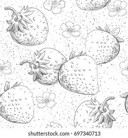 Strawberry seamless pattern background. Vector background with strawberry berries and flowers at doodle style.