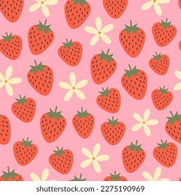 Patrón de fresa sin soldadura. Berries y flores. Papel digital.