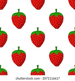 Strawberry Seamless pattern with berries  on a white background. Design for textiles, posters, labels. Vector illustration.