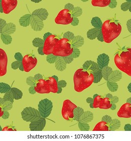 Strawberry seamless pattern with berris and leaves