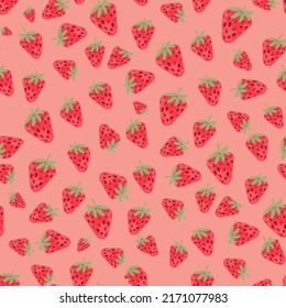 Strawberry Seamless Pattern, Berry Milkshake, Wallpaper, Wrapping Paper.