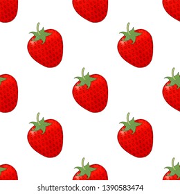 Strawberry seamless pattern.Red berry on white background.Good for print, textile, fabrics, wallpaper, decoration.