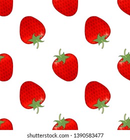 Strawberry seamless pattern.Red berry on white background.Good for print, textile, fabrics, wallpaper, decoration.