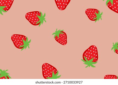 Padrão sem emenda de morango com frutos vermelhos brilhantes e folhas verdes em um fundo macio. Perfeito para embrulhar papel, tecido, papel de parede e desenhos decorativos.