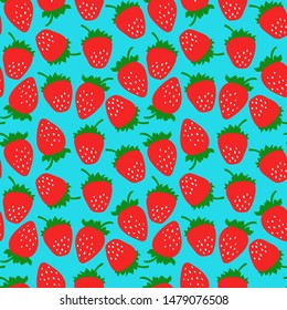 Strawberry seamless pattern. Clothing fashion design. Hand drawn fresh berry. Vector sketch background. Food print for dress, kitchen curtain or tablecloth. Doodle wallpaper