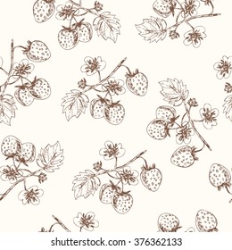 Strawberry seamless pattern. Collection of berries.  Vector illustration of berries for design menus, recipes and packages product.