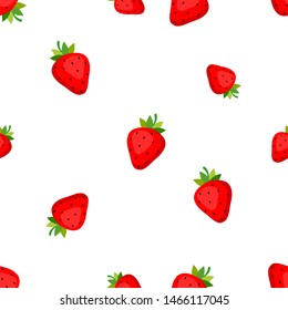 Strawberry seamless pattern, Cute healthy fruit on white background vector illustration. pretty fabric print.