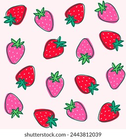 Strawberry seamless pattern.
Cute pink and red strawberries.
For textiles and advertising banners.