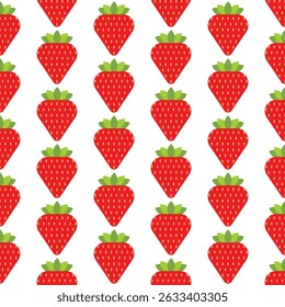 Strawberry seamless pattern. Cute sweet strawberry fruit pattern symbol wallpaper. Fresh red strawberries on a white background. Farm, bio food, fruit poster and prints. Vector illustration EPS 10
