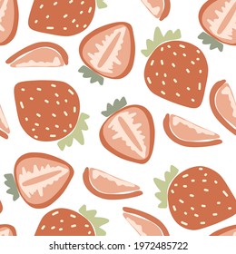 Strawberry seamless pattern with der color hand drawn berries