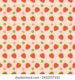Strawberry seamless pattern design, Cute background cartoon pattern, Modern vector illustration for textile, cloth, fabric, wrapping paper and print.