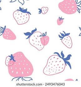 Strawberry seamless pattern design, hand drawn, outline